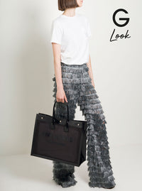 SAINT LAURENT Saint Laurent Women Black Tote Bag With Tonal Rive Gauche Logo In Raphia Woman