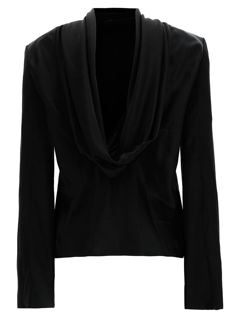 Saint Laurent Women Black Blouse With Cowl-Back In Silk Satin Woman