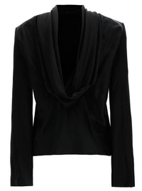 Saint Laurent Women Black Blouse With Cowl-Back In Silk Satin Woman