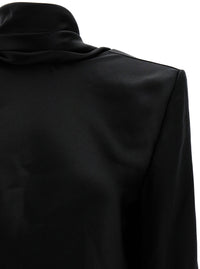 Saint Laurent Women Black Blouse With Cowl-Back In Silk Satin Woman
