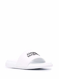 Alexander Mcqueen Men White Logo Pool Slides In Rubber