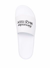 Alexander Mcqueen Men White Logo Pool Slides In Rubber