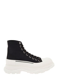Alexander Mcqueen Women 'Tread Slick' Black High Top Sneakers With Oversized Platform In Cotton Woman