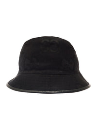 Gucci Men Black Bucket Hat With Leather Trimmings In Gg Jumbo Canvas Man