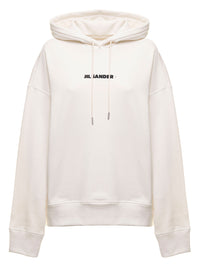 Jil Sander Women Jil Sander Woman's White Cotton Hoodie With Logo Print