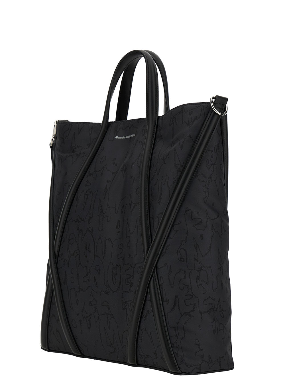 ALEXANDER MCQUEEN Alexander Mcqueen Men 'The Harness' Black Tote Bag With Logo Detail In Nylon Man