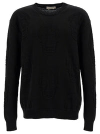 Alexander Mcqueen Men Black Sweater With Tonal Skull Embellishment In Cotton Man