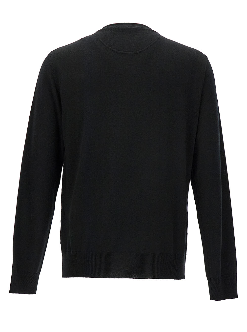 Valentino Men Black Crewneck Sweater With Tonal Vlogo Print In Wool Blend Man