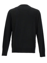 Valentino Men Black Crewneck Sweater With Tonal Vlogo Print In Wool Blend Man