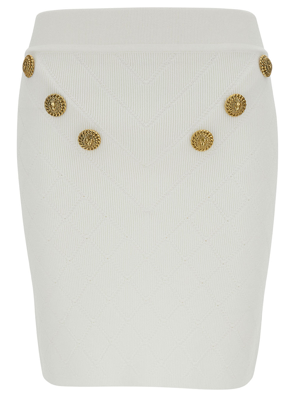 BALMAIN Balmain Women White Mini Pencil Skirt With Jewel Buttons In Viscose Blend Woman