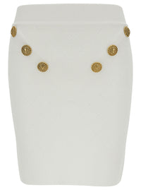 BALMAIN Balmain Women White Mini Pencil Skirt With Jewel Buttons In Viscose Blend Woman