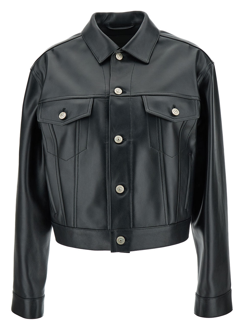 BALENCIAGA Balenciaga Women Black Cropped Jacket With Silver-Tone Branded Buttons In Super Smooth Leather Woman