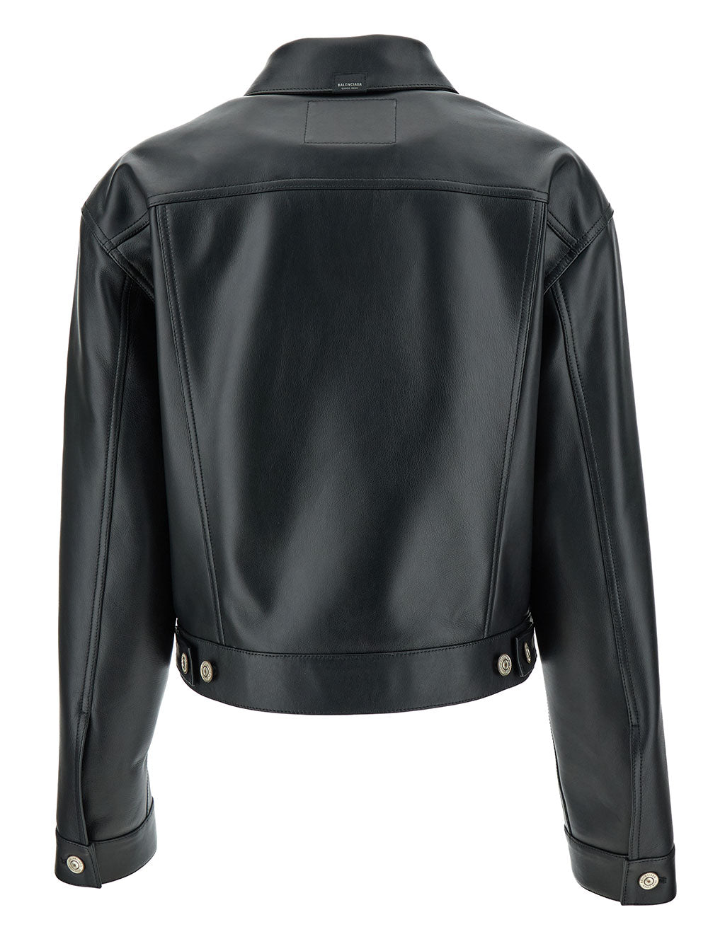BALENCIAGA Balenciaga Women Black Cropped Jacket With Silver-Tone Branded Buttons In Super Smooth Leather Woman