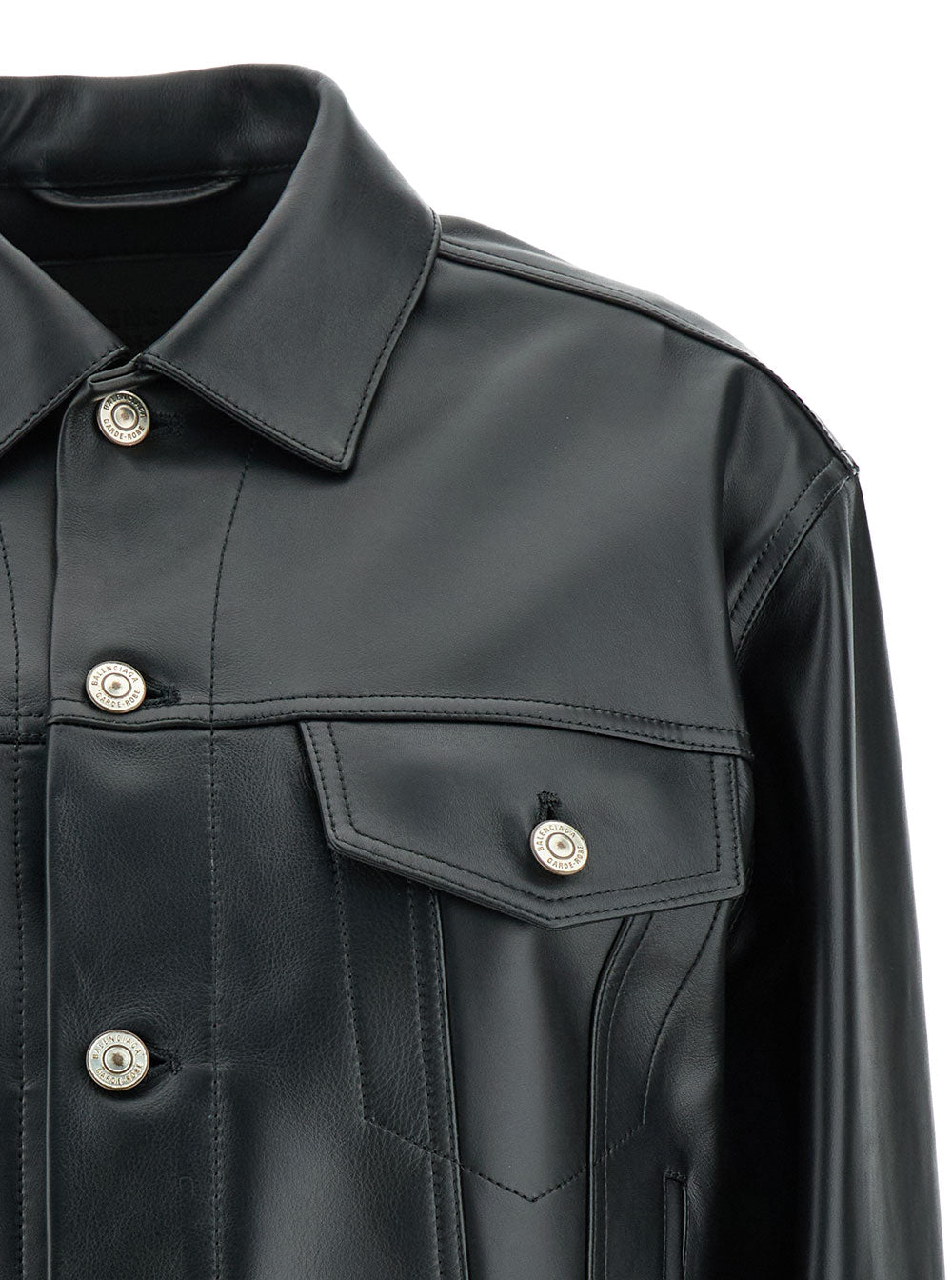 BALENCIAGA Balenciaga Women Black Cropped Jacket With Silver-Tone Branded Buttons In Super Smooth Leather Woman