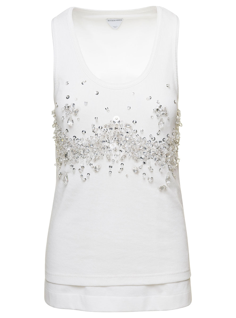 BOTTEGA VENETA Bottega Veneta Women White Ribbed Tank Top With Embroidered Crystal Embellishment In Jersey Woman