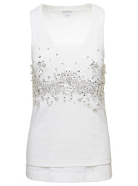 BOTTEGA VENETA Bottega Veneta Women White Ribbed Tank Top With Embroidered Crystal Embellishment In Jersey Woman