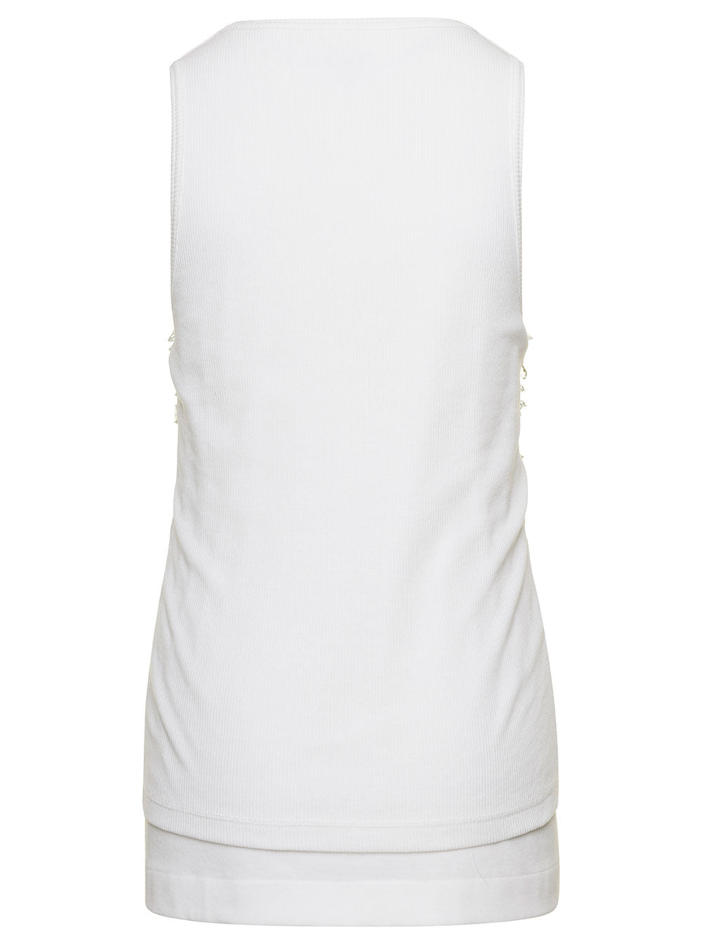 BOTTEGA VENETA Bottega Veneta Women White Ribbed Tank Top With Embroidered Crystal Embellishment In Jersey Woman