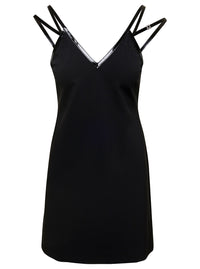 Gucci Women Mini Black Dress With Black Leather Trim And Double Strap In Stretch Viscose Woman