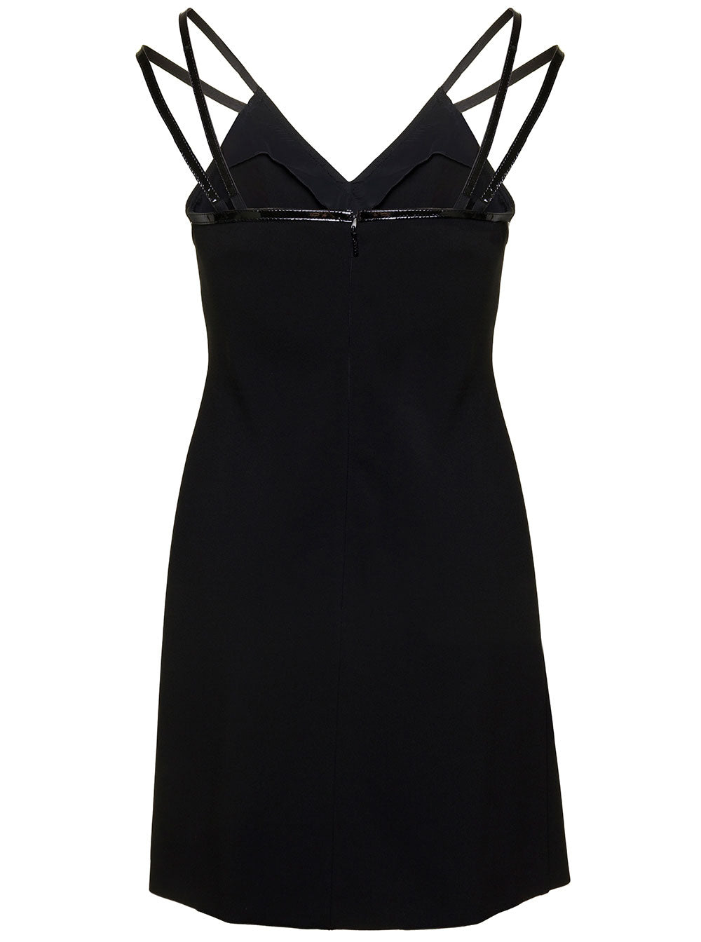 Gucci Women Mini Black Dress With Black Leather Trim And Double Strap In Stretch Viscose Woman