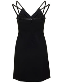 Gucci Women Mini Black Dress With Black Leather Trim And Double Strap In Stretch Viscose Woman
