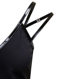 Gucci Women Mini Black Dress With Black Leather Trim And Double Strap In Stretch Viscose Woman