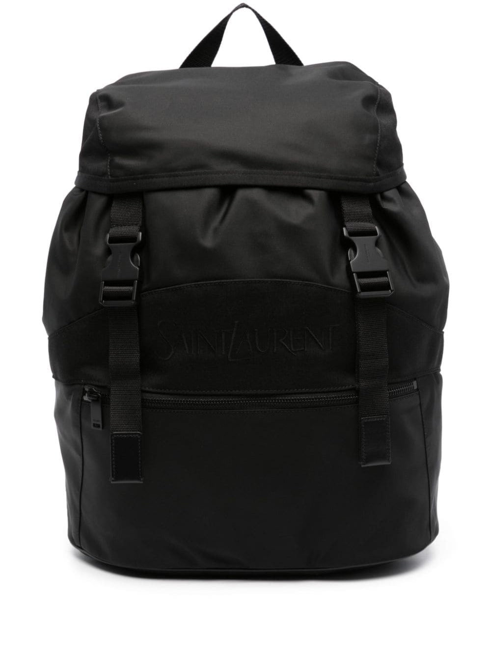 SAINT LAURENT Saint Laurent Men Black Backpack With Tonal Logo Lettering Embroidery In Recycled Nylon Man