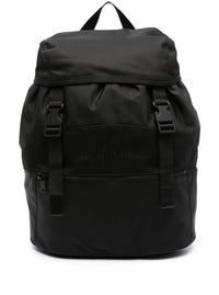 SAINT LAURENT Saint Laurent Men Black Backpack With Tonal Logo Lettering Embroidery In Recycled Nylon Man
