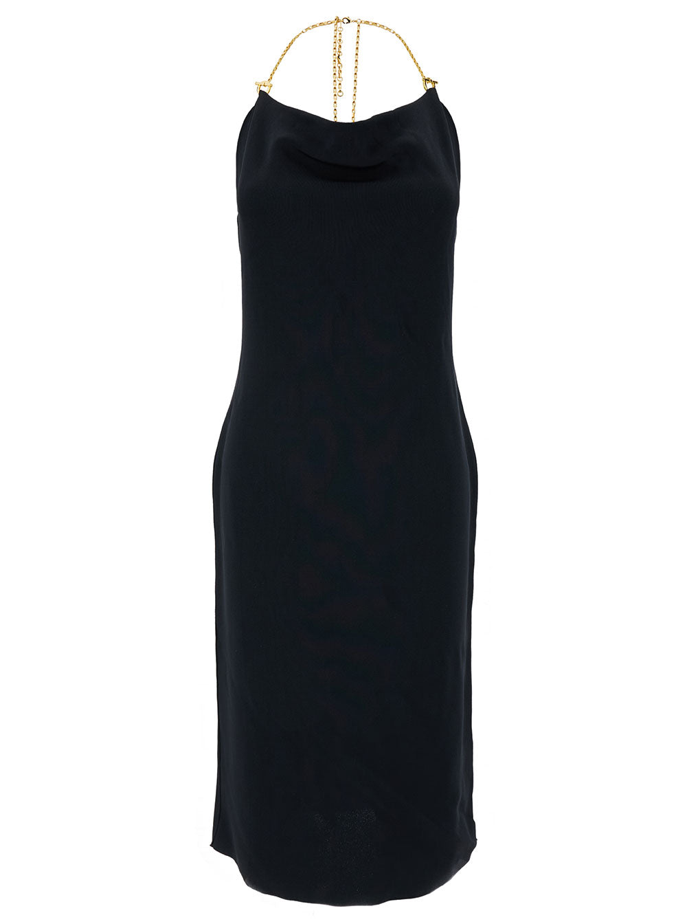 BOTTEGA VENETA Bottega Veneta Women Midi Black Dress With Chain Strap In Double Viscose Woman