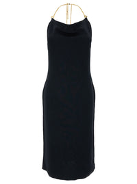 BOTTEGA VENETA Bottega Veneta Women Midi Black Dress With Chain Strap In Double Viscose Woman