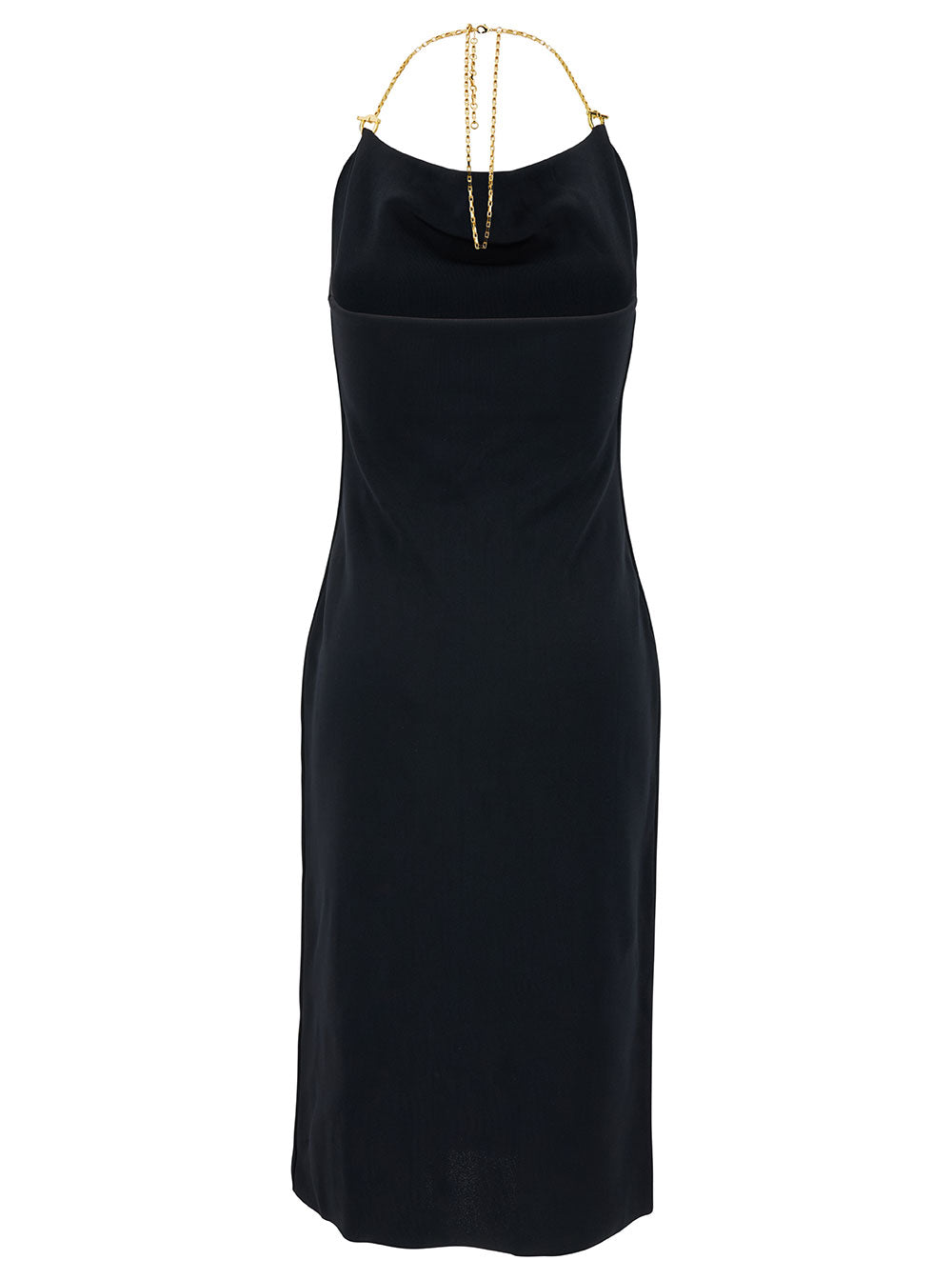 BOTTEGA VENETA Bottega Veneta Women Midi Black Dress With Chain Strap In Double Viscose Woman