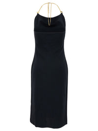 BOTTEGA VENETA Bottega Veneta Women Midi Black Dress With Chain Strap In Double Viscose Woman
