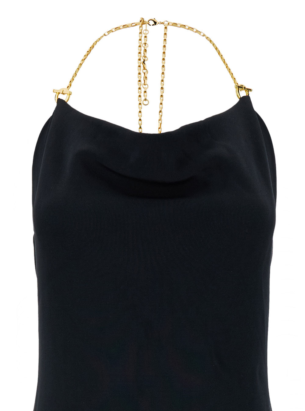 BOTTEGA VENETA Bottega Veneta Women Midi Black Dress With Chain Strap In Double Viscose Woman