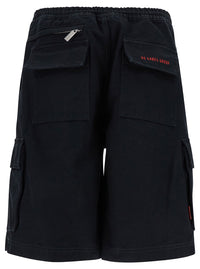 44 Label Group Men Black Cargo Bermuda Shorts With Logo Embroidery In Cotton Man