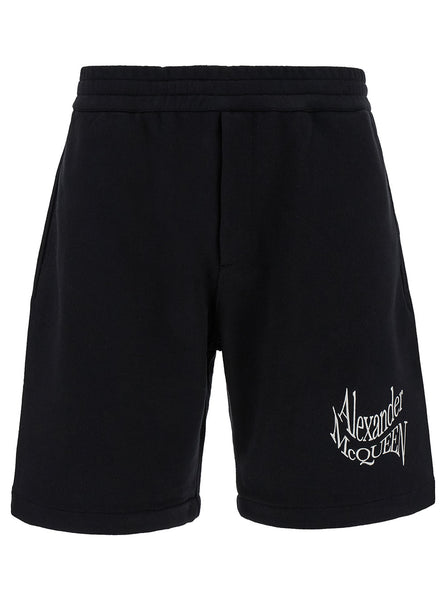 Alexander Mcqueen Men Black Shorts With Contrasting Logo Lettering