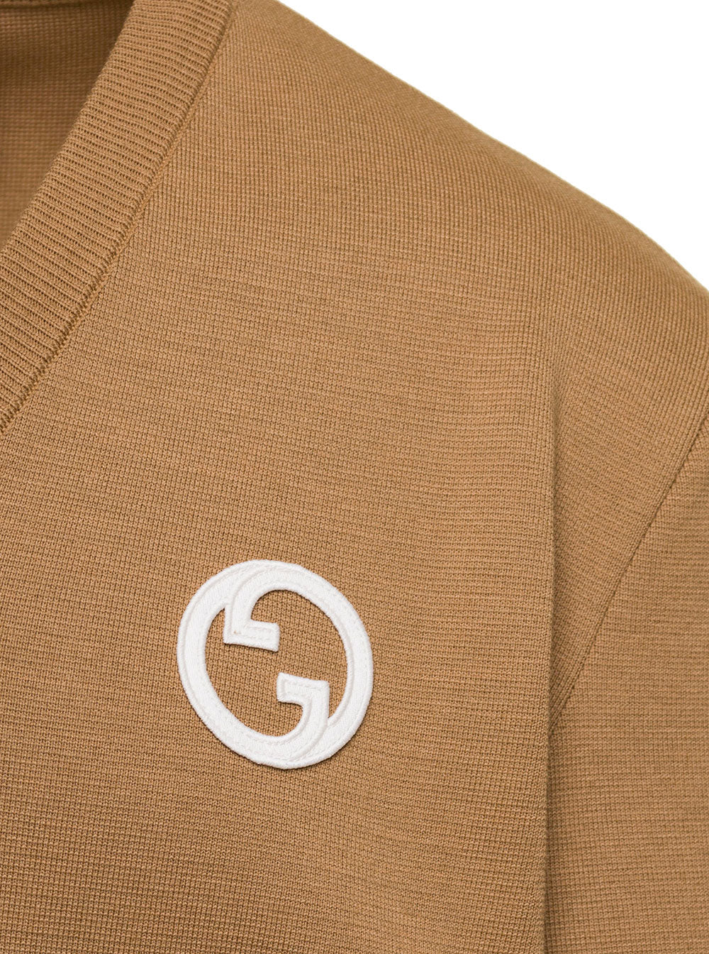 Gucci Men Beige Sweater With Interlocking G And V Neck In Wool Man