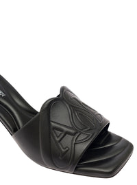Alexander Mcqueen Women Black Slip-On Sandals With Embossed Logo In Padded Leather Woman