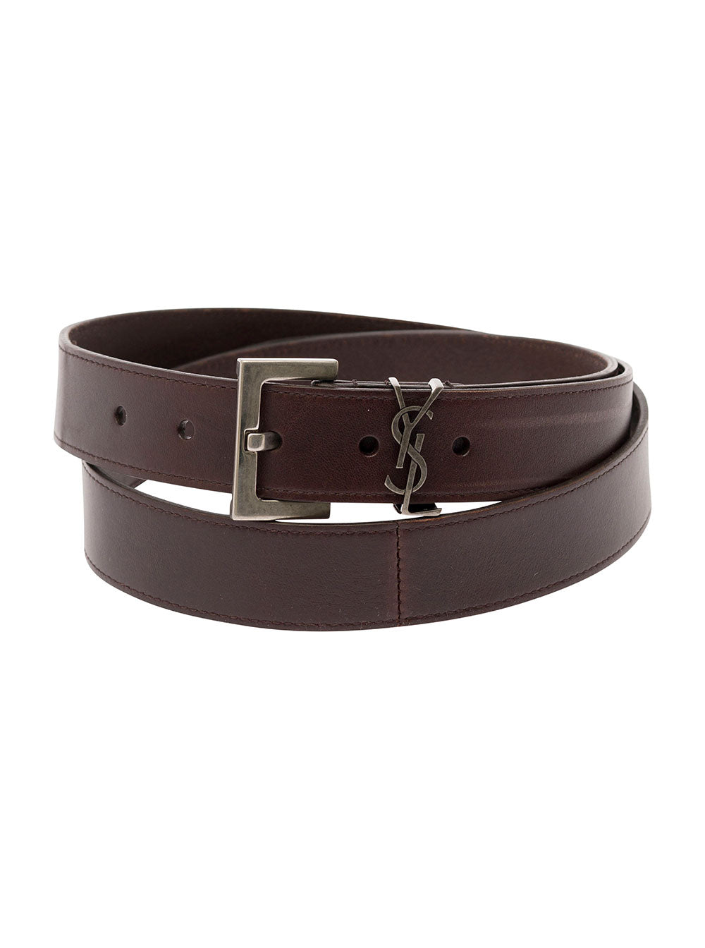 Saint Laurent Men 'Cassandre' Brown Belt With Logo Detail In Leather Man