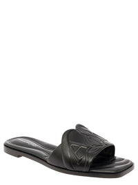 Alexander Mcqueen Women Black Quilted Sandals With Logo Motif In Leather Woman