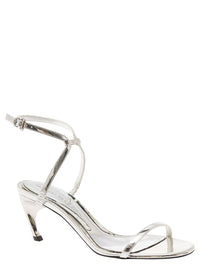 Alexander Mcqueen Women Silver Sandals With Armadillo Heel In Metallic Leather Woman