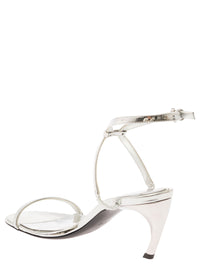 Alexander Mcqueen Women Silver Sandals With Armadillo Heel In Metallic Leather Woman