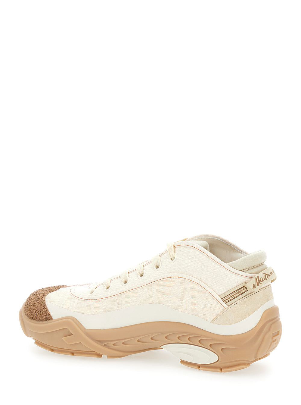 FENDI Fendi Men 'Fendi Lab' White Mid Top Sneakers With Fendi Shadow Motif In Cotton Man