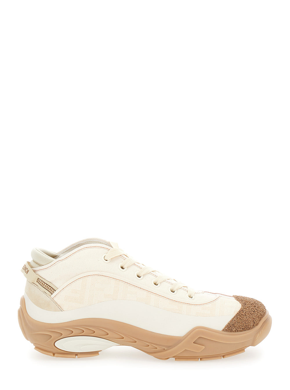 FENDI Fendi Men 'Fendi Lab' White Mid Top Sneakers With Fendi Shadow Motif In Cotton Man