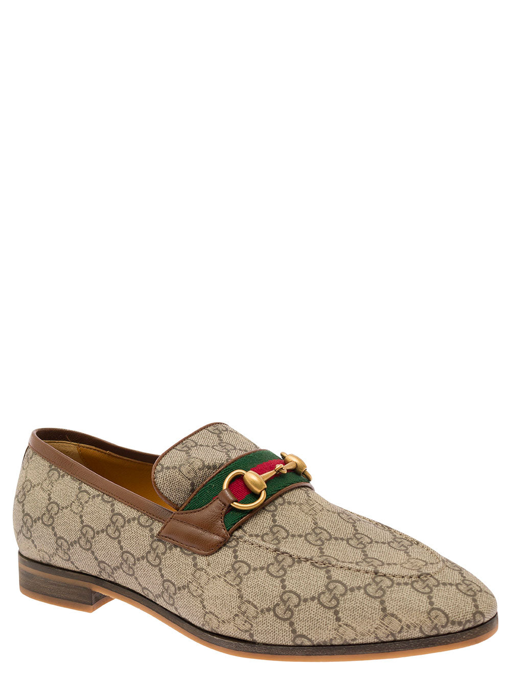 GUCCI Gucci Men 'Paride' Beige Loafers With Horsebit And Web Detail In Gg Supreme Canvas Man