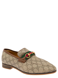 GUCCI Gucci Men 'Paride' Beige Loafers With Horsebit And Web Detail In Gg Supreme Canvas Man