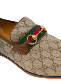 GUCCI Gucci Men 'Paride' Beige Loafers With Horsebit And Web Detail In Gg Supreme Canvas Man