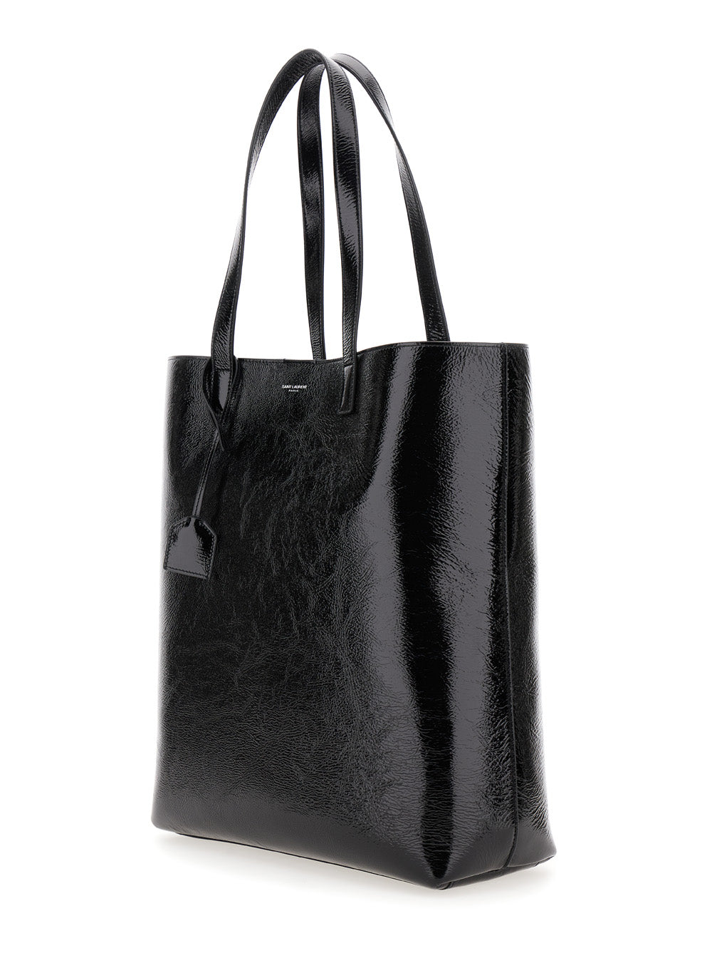 SAINT LAURENT Saint Laurent Men 'Bold' Black Tote Bag With Embossed Logo In Coated Crinkled Leather Man