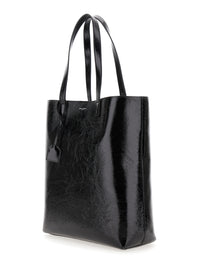 SAINT LAURENT Saint Laurent Men 'Bold' Black Tote Bag With Embossed Logo In Coated Crinkled Leather Man
