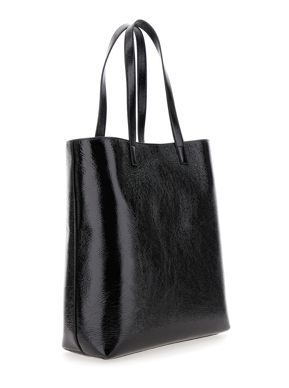 SAINT LAURENT Saint Laurent Men 'Bold' Black Tote Bag With Embossed Logo In Coated Crinkled Leather Man