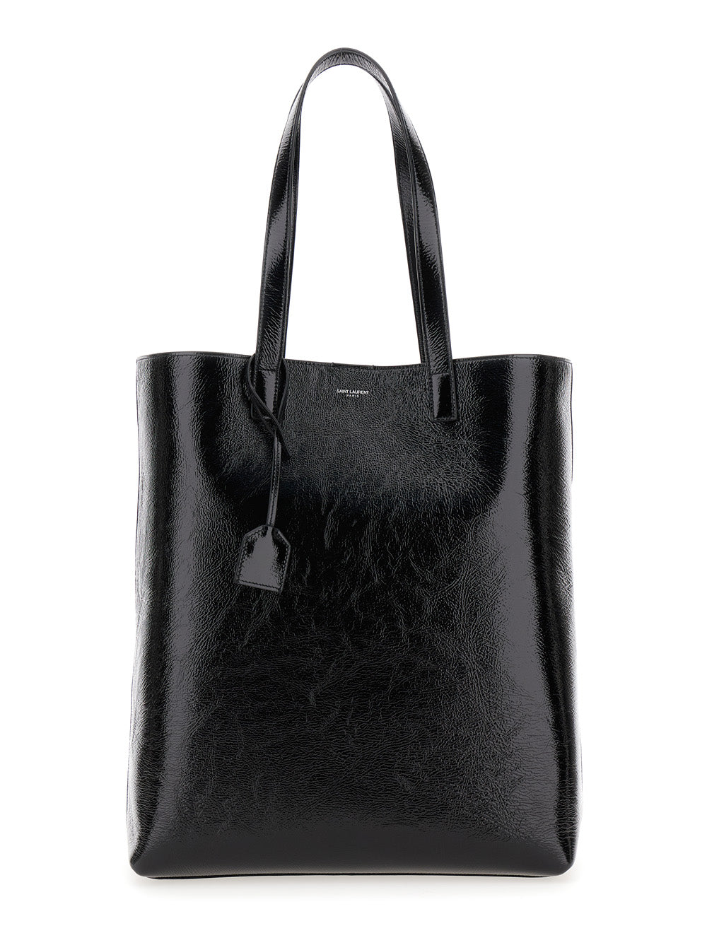 SAINT LAURENT Saint Laurent Men 'Bold' Black Tote Bag With Embossed Logo In Coated Crinkled Leather Man