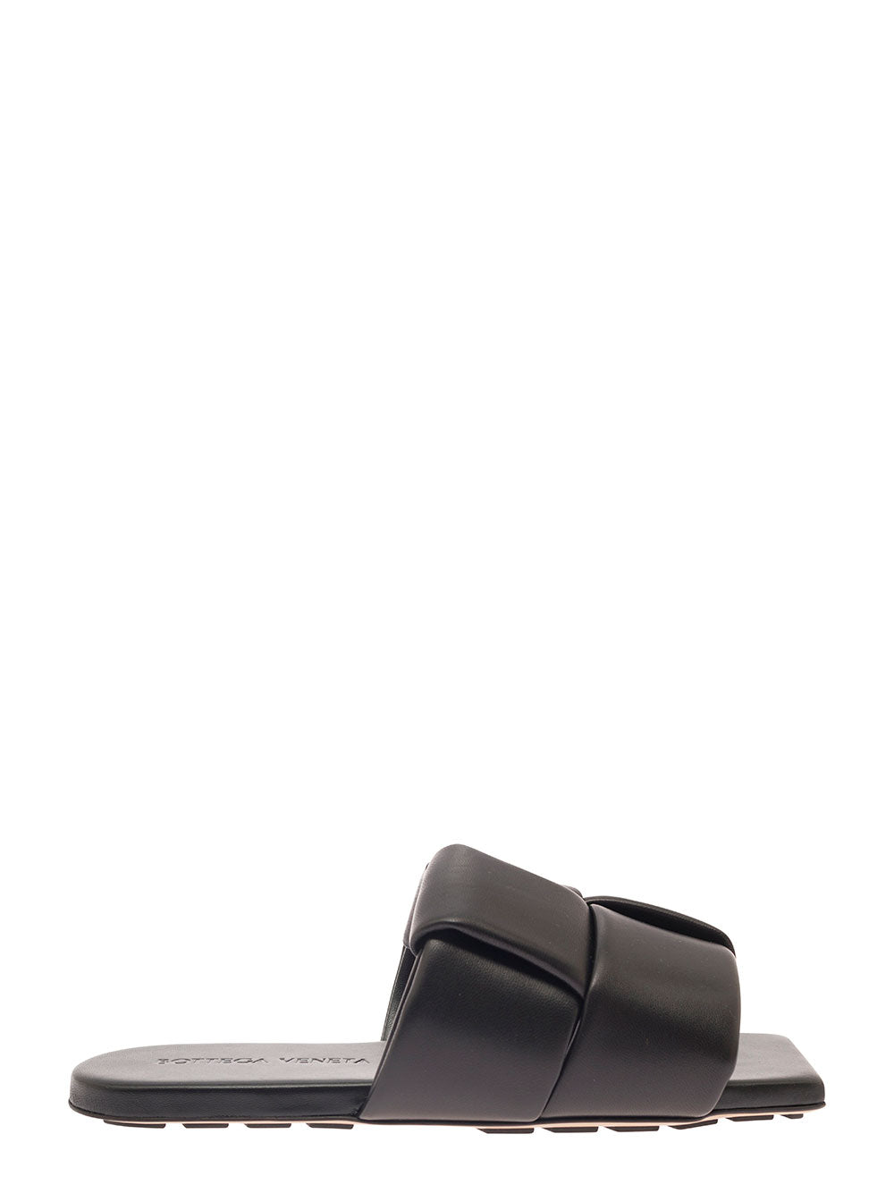Bottega Veneta Women Black Flat Mules With Padded Intreccio Band In Leather Woman